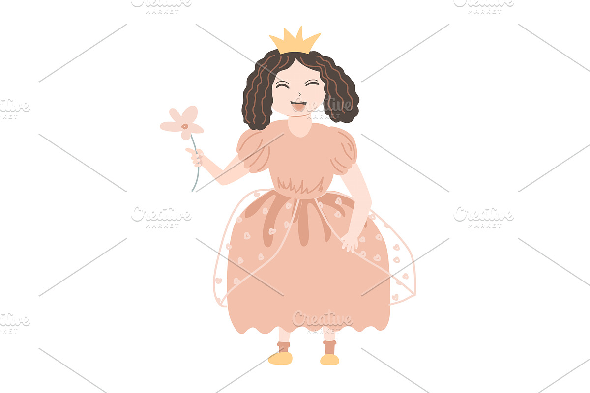 Happy princess with a flower. Vector, an Object Illustration by Toltemara