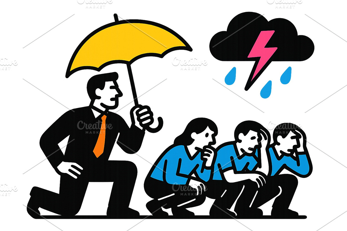 Business people taking shelter under, a Person Illustration by ZinetroN