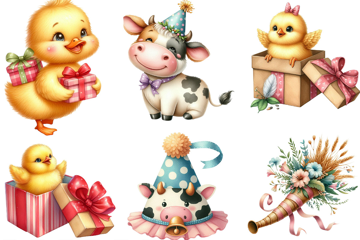 Barnyard Birthday Clipart Bundle, an Illustration by Designking (Photo 3 of 4)