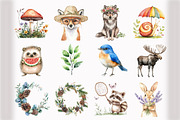 Watercolor Woodland Animals Clipart, an Illustration by Design Market (Thumbnail 2 of 5)