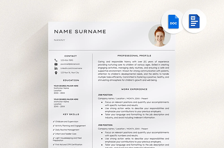 Nanny Resume Template Word, a Resume Template by OkiDocs Resume Templates