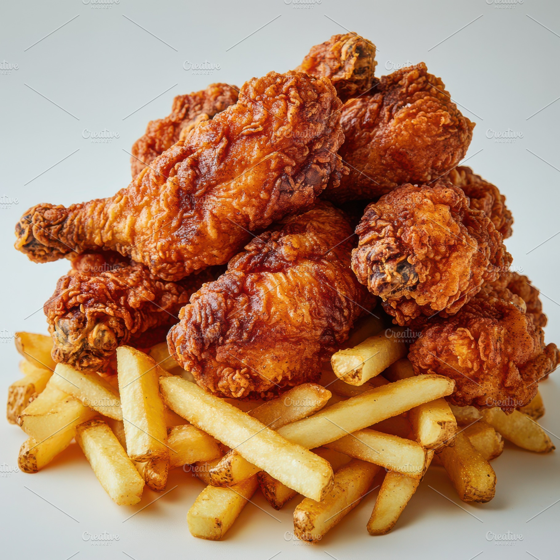 Fried chicken and French fries isola, a Food & Drink Photo by Pixeness Studio