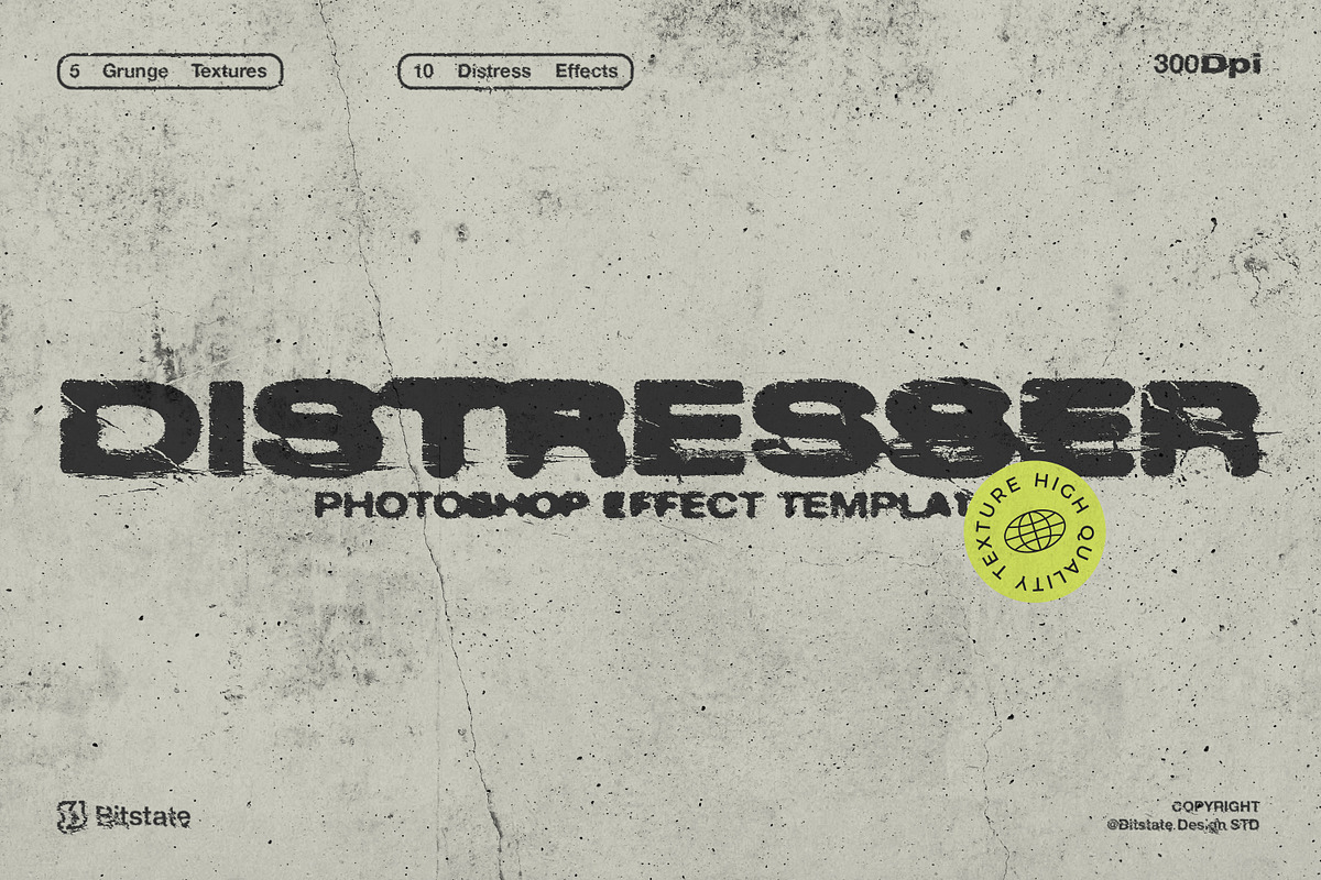 Distresser - Photoshop Template, a Layer Style Add-On by Bitstate Design
