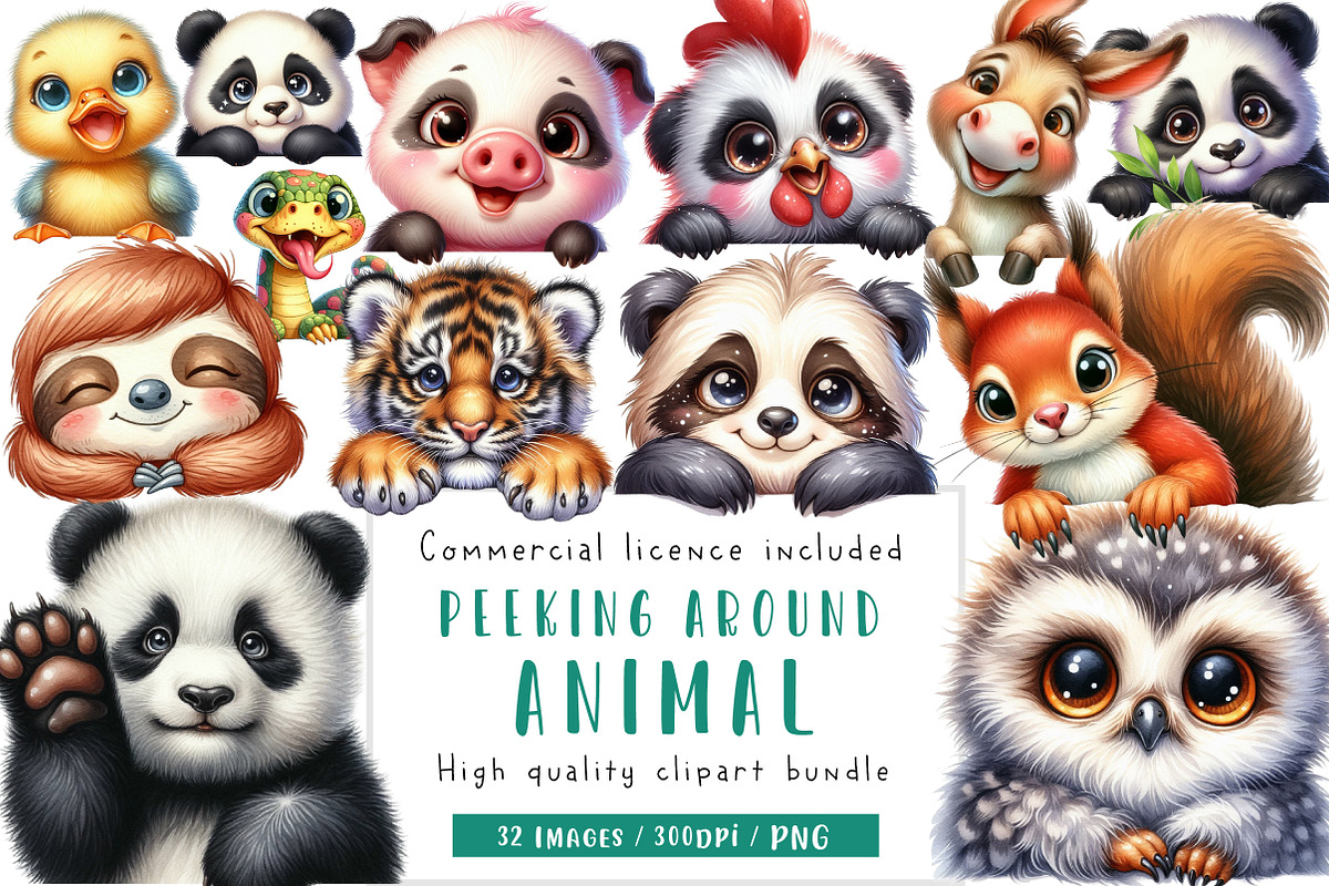 Animal Peeking Around Corner Clipart, an Illustration by CreationArt (Photo 1 of 5)