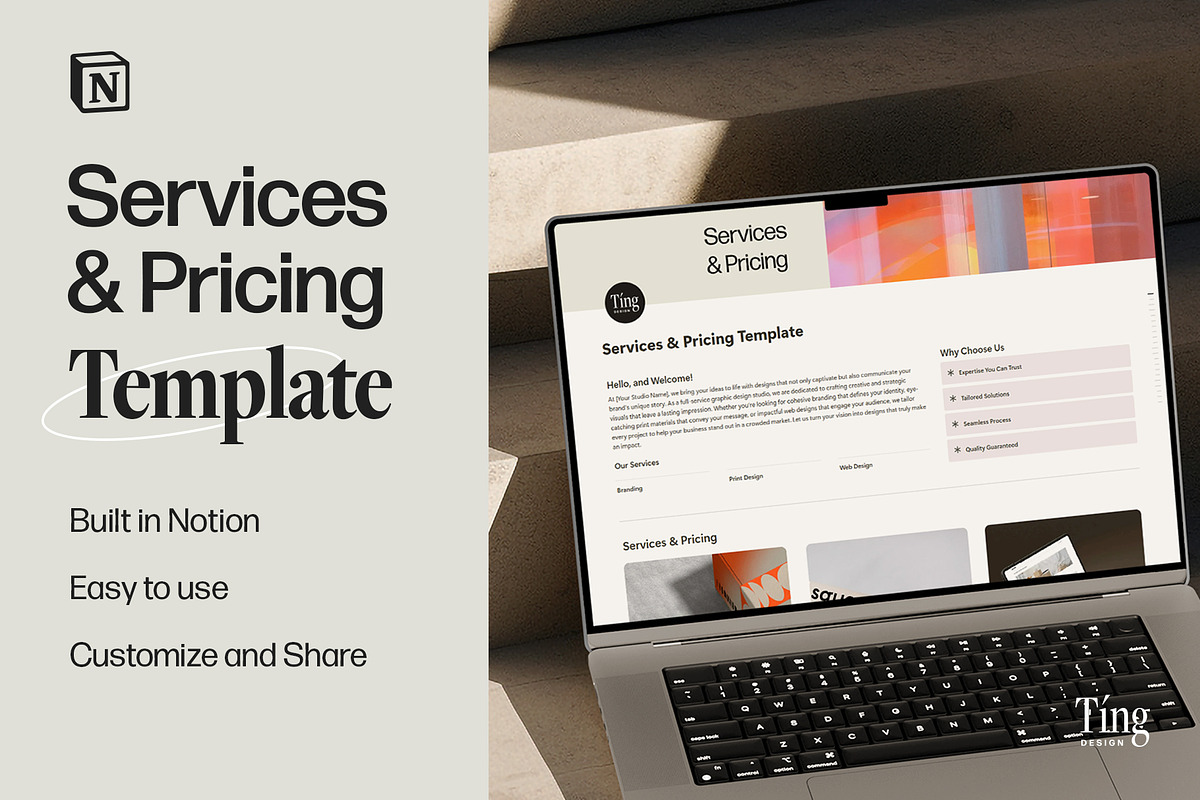 Services and Pricing Notion Template, a Marketing Template by TingDesign Studio (Photo 1 of 5)