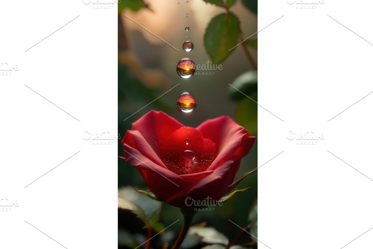 Close-up of a red rose with water, an Illustration by tilialucida