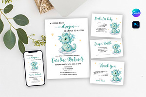 Little Dragon Baby Shower Bundle, an Invitation Template by SvetaArtStore