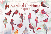 cardinal christmas watercolor, a Decorative Illustration by Art & Things (Thumbnail 4 of 11)