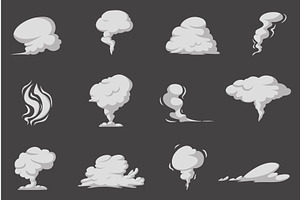 Cartoon Grey Smoke Clouds. Air