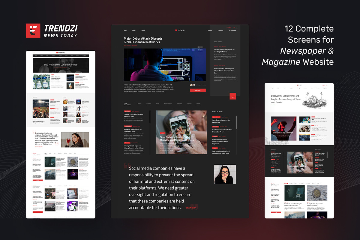 Clean Newspaper & Magazine Website, an UI Kit Template by peterdraw (Photo 2 of 10)