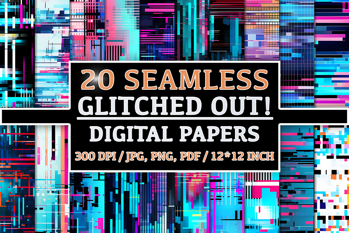 20 Seamless Digital Glitch Patterns, a Pattern Graphic by Nordic Design (Photo 1 of 9)