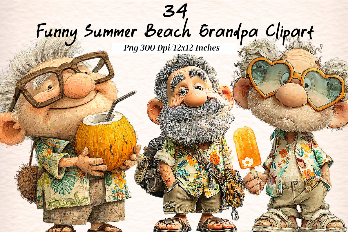 Funny Summer Beach Grandpa Clipart, an Illustration by Digital Artistic99 (Photo 1 of 11)