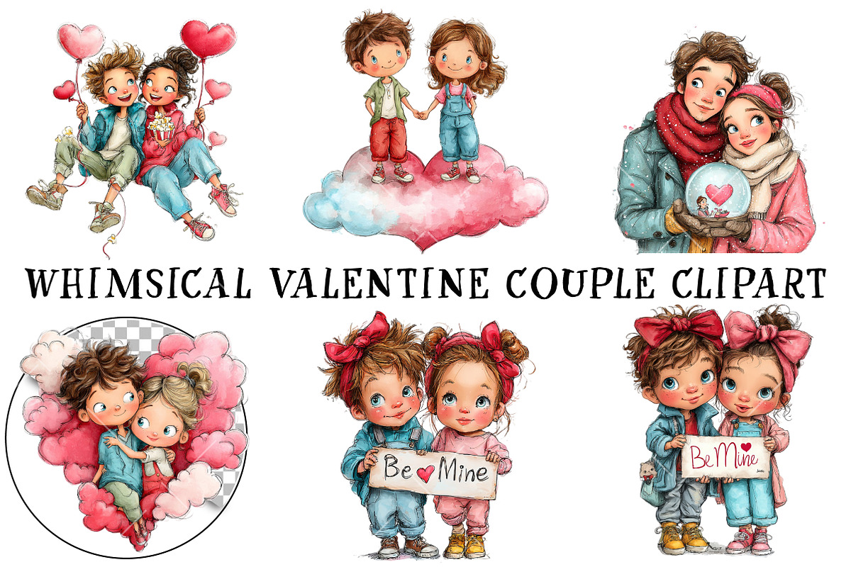 Whimsical Valentine Couple Clipart, an Illustration by OK Design (Photo 2 of 6)