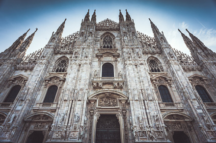 Details of facade of gothic cathedral Duomo of Milano, a Photo by Dolce Vita