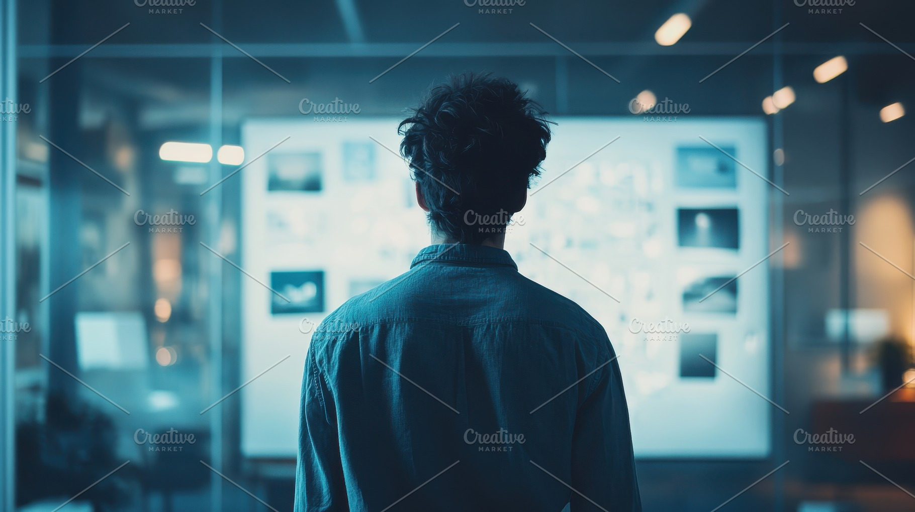Person viewing illuminated display i, a Background Photo by Pixeness