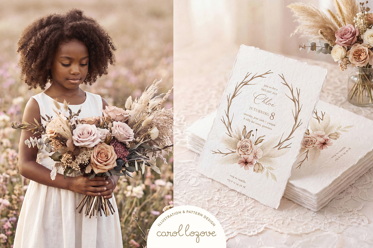 Watercolor Boho Fall Dusty Rose Set, a Decorative Illustration by Carol Lozove (Photo 17 of 74)