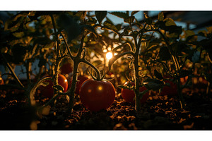 Ripe red tomatoes growing on plants, an Illustration by tilialucida