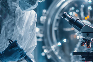 Scientist in lab coat using pipette, a Photo by Pixeness Studio