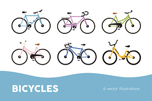 Mountain & road bikes. Bicycles set, a Transportation Illustration by Good Studio