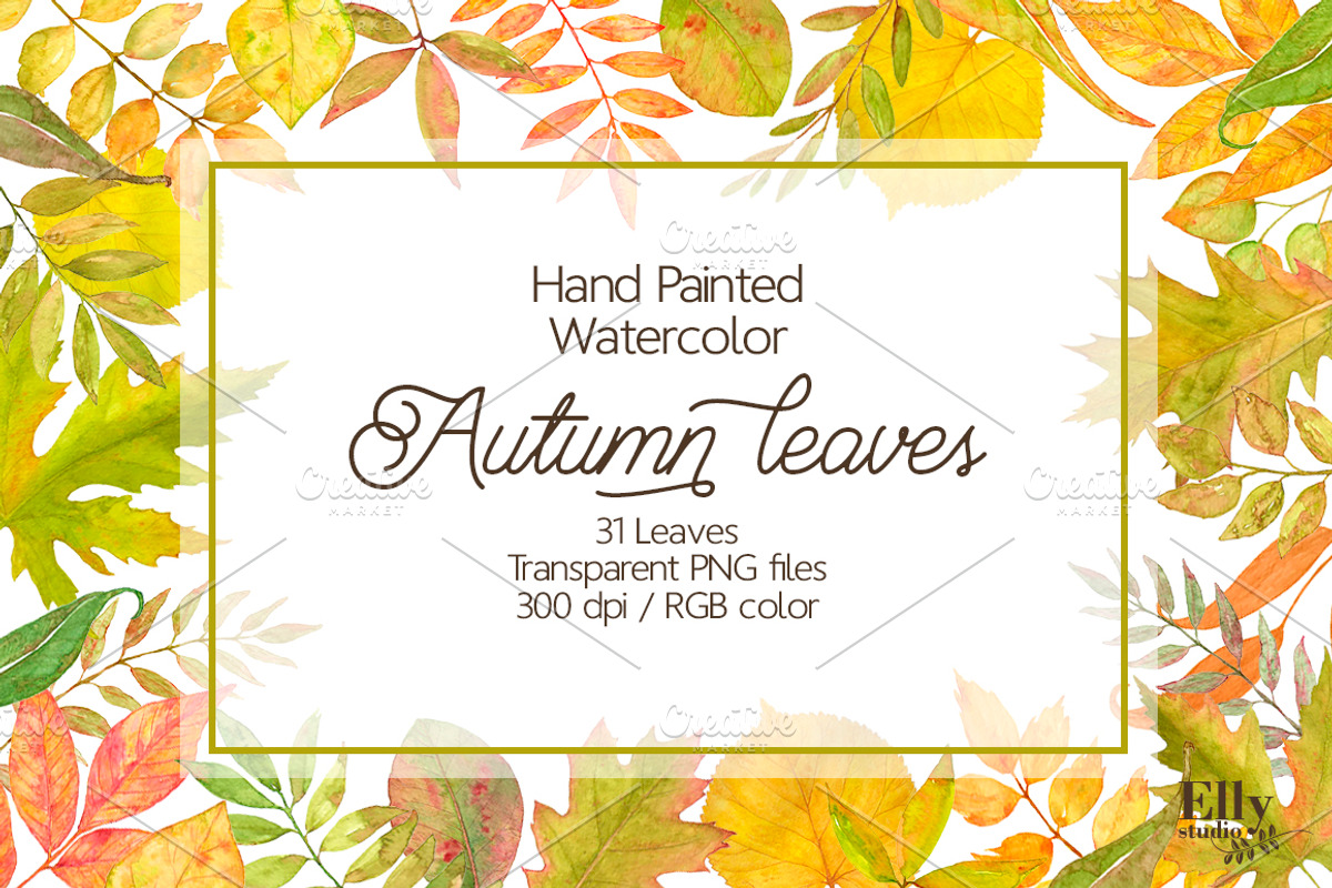 Watercolor autumn leaves clip art, an Illustration by Elly Studio (Photo 3 of 3)