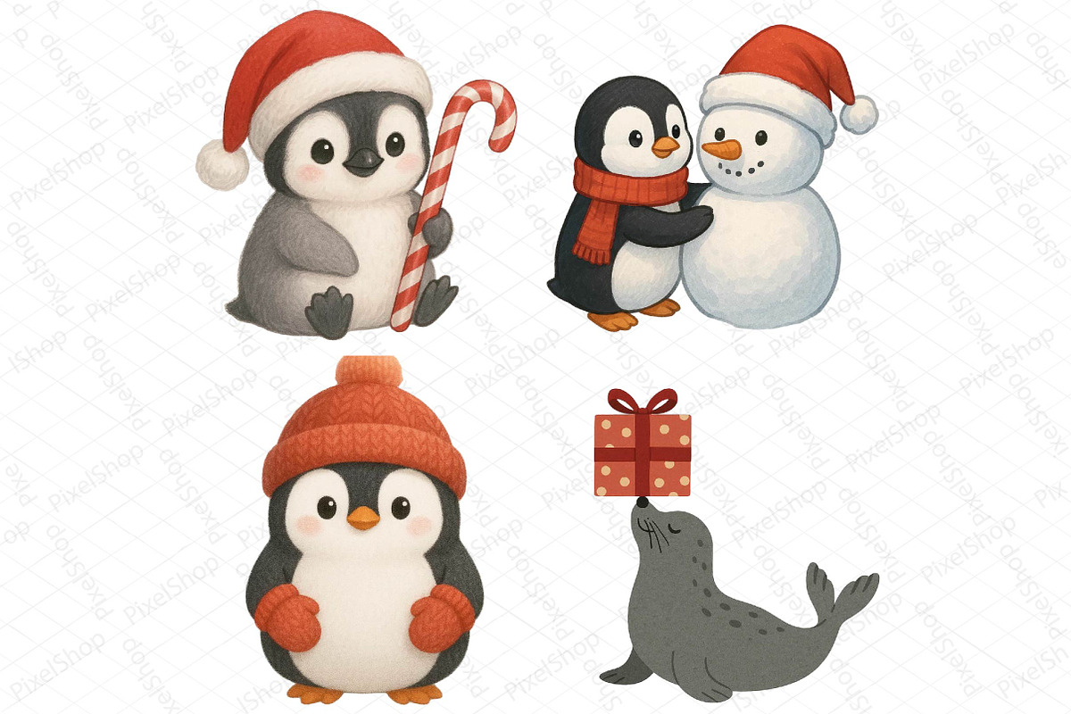Cute Christmas Penguin Clipart, an Icon by DreamPrint404 (Photo 3 of 3)