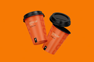 Two Flying Coffee, Tea Cups Mockup