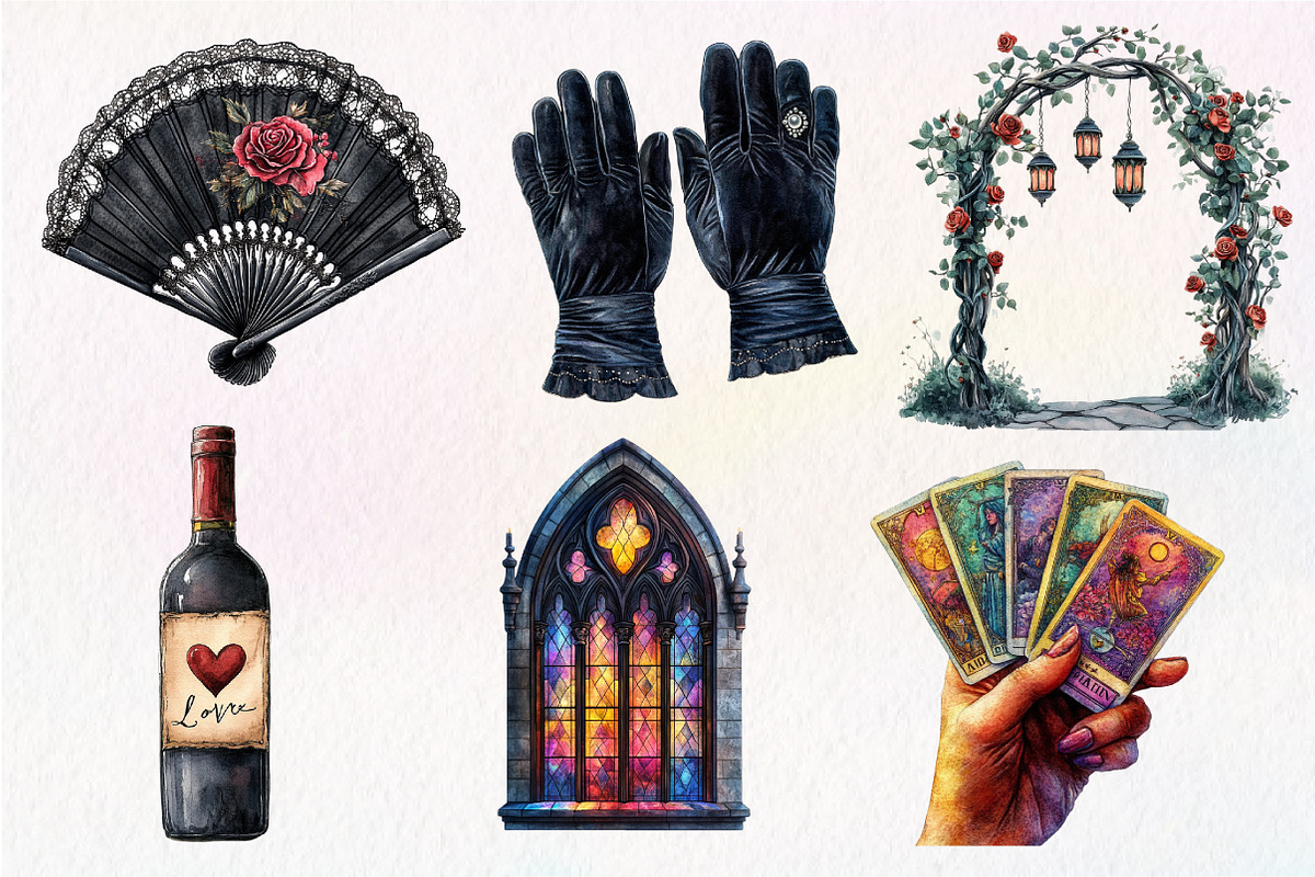 Watercolor Gothic Wedding Clipart, an Illustration by Dream Creation (Photo 4 of 7)