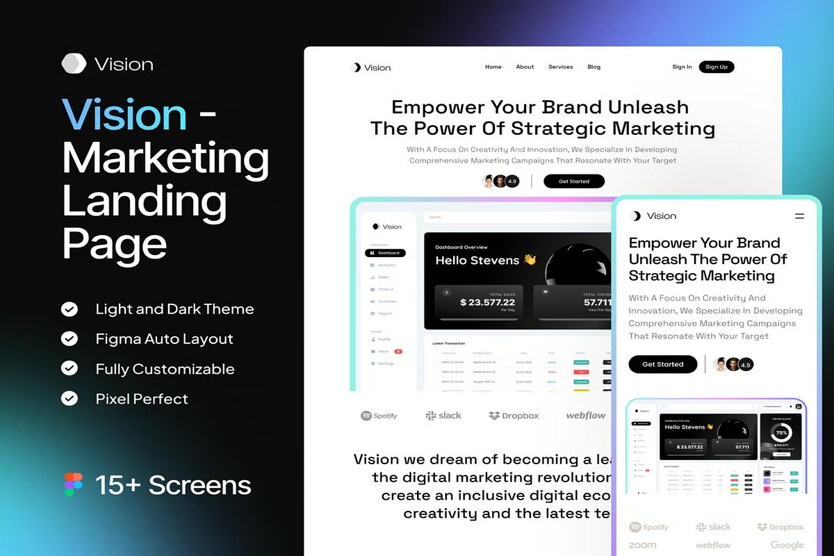 Vision - Marketing Landing Page, an UI Kit Template by Lumina_ui_ux202 (Photo 1 of 5)