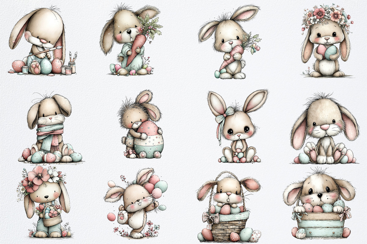 Whimsical Easter Bunny Clipart Png, an Illustration by Watercolor design (Photo 2 of 6)