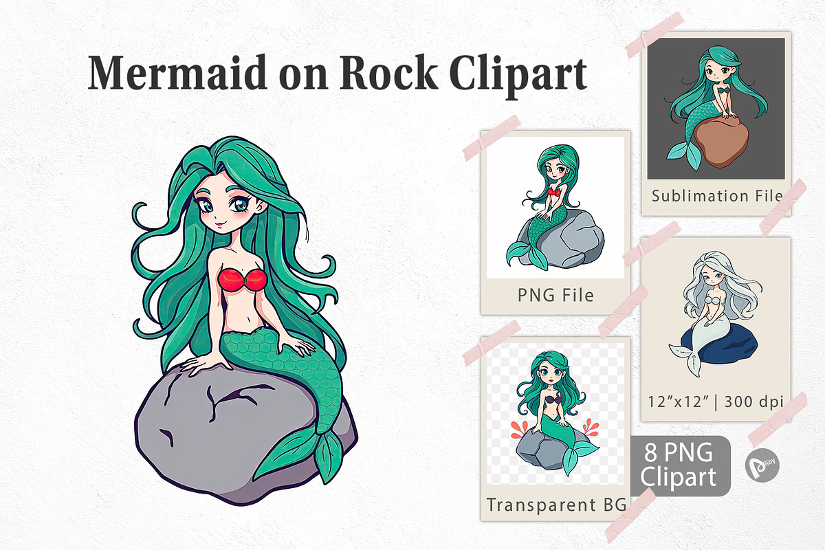Mermaid on Rock Clipart, a Graphic by Artnoy (Photo 1 of 5)