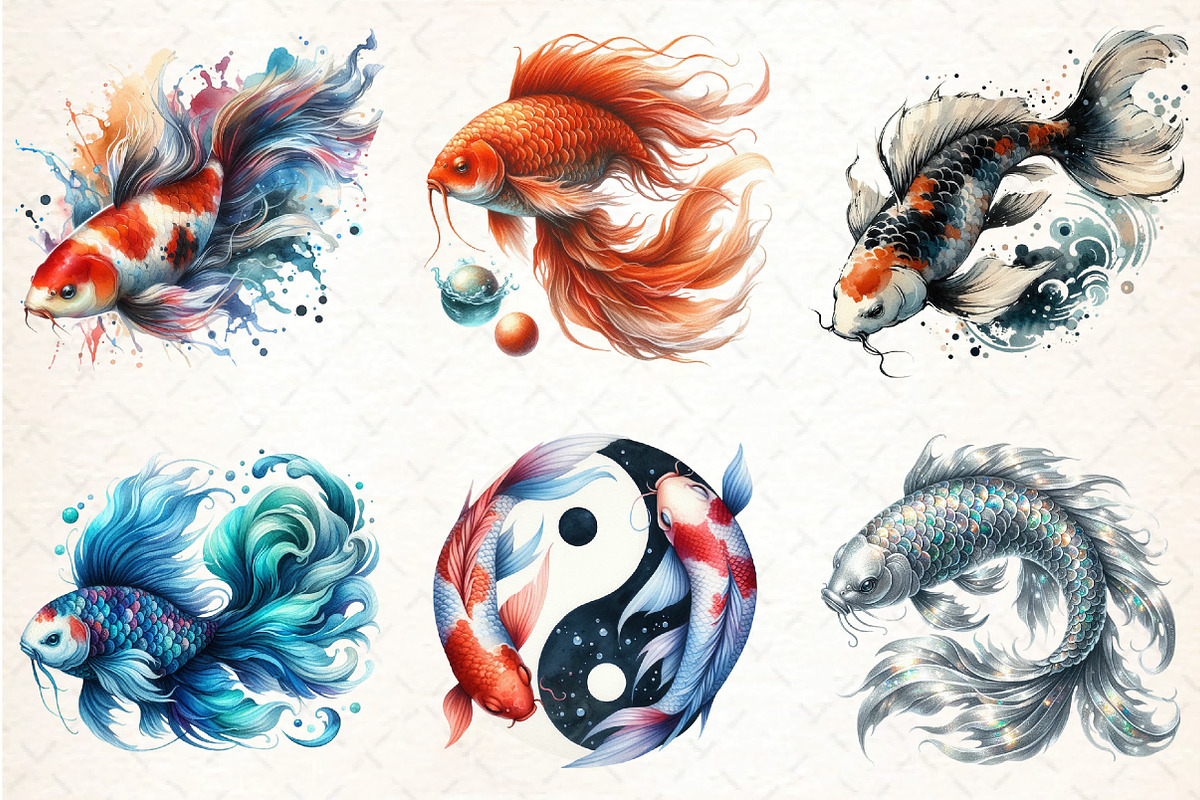 Japanese Koi Fish Sublimation Clipar, an Illustration by DreamCafeArt (Photo 2 of 9)