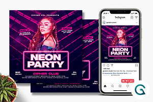 Neon Party Flyer Template, a Flyer Template by Geelator Studio