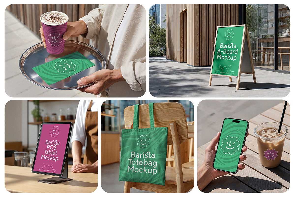 Barista Coffee Branding Mockups, a Mockup by Mockup Cloud (Photo 1 of 9)