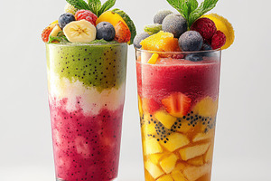 Delicious layered fruit smoothies re, a Food & Drink Photo by Pixeness Studio