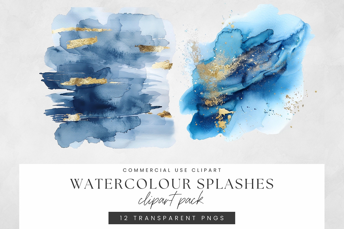 Dark Blue and Gold Watercolor Washes, a Decorative Illustration by illuztrate (Photo 5 of 7)