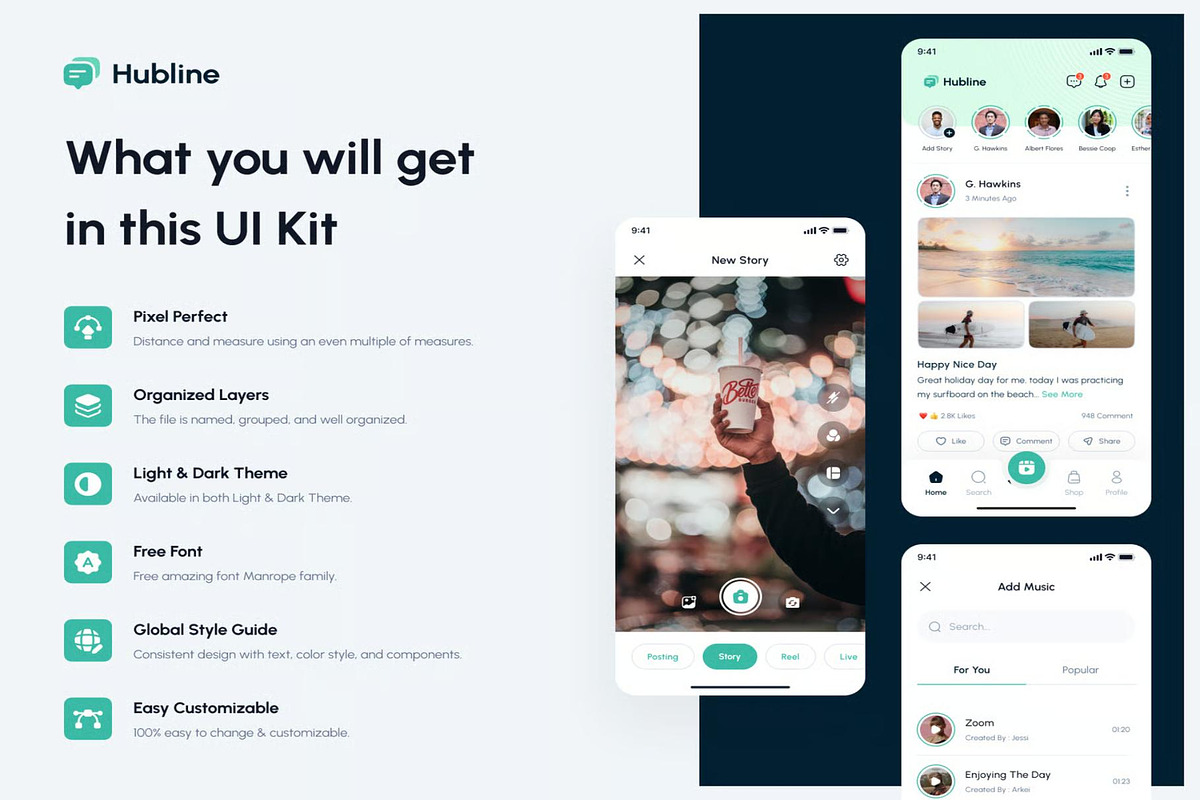 Hubline Social Network Mobile App UI, an UI Kit Template by Creative Perspective (Photo 3 of 6)
