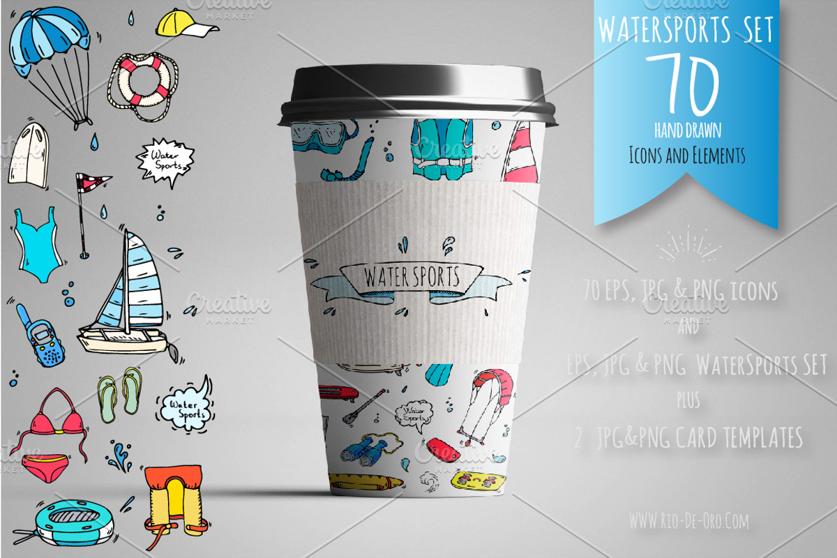 Water Sports hand drawn color icons!, an Outline Icon by Natasha-Pankina.com (Photo 2 of 5)