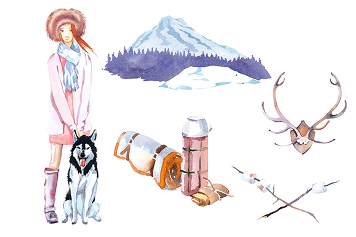 Winter Camping watercolor clipart, an Illustration by masha gross (Photo 1 of 4)