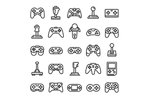 Joystick icons set, outline style, a Technology Illustration by Ylivdesign