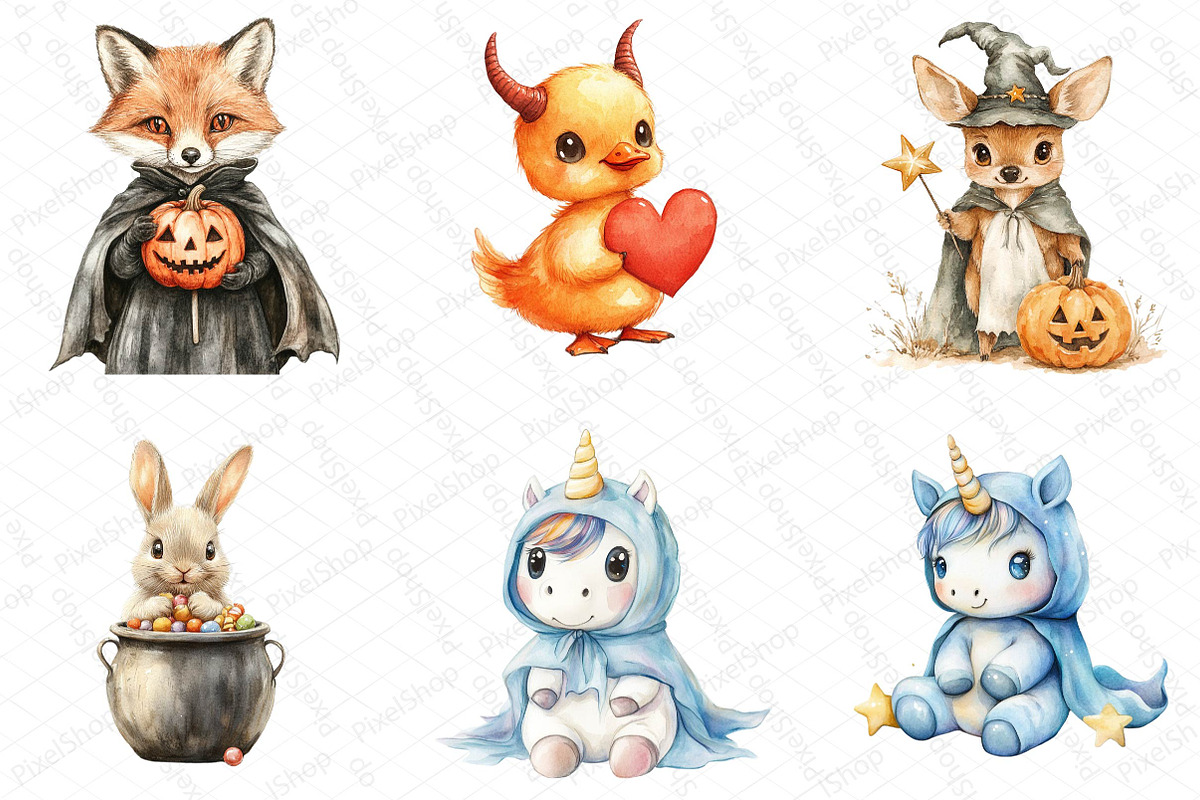 Cute Halloween Animals Clipart, an Illustration by DreamPrint404 (Photo 2 of 5)
