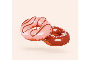 3d doughnuts with chocolate and pink, a Food & Drink 3D Model by Marozhkastudio