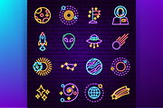 Outer Space Cosmos Neon Vector Icons, an Outline Icon by Anna_leni (Thumbnail 3 of 9)