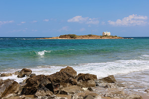 Beach and Island with Church, a Nature Photo by cassini_photography
