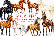 Watercolor Horse Clipart, an Animal Illustration by fashionaddict (Thumbnail 1 of 7)