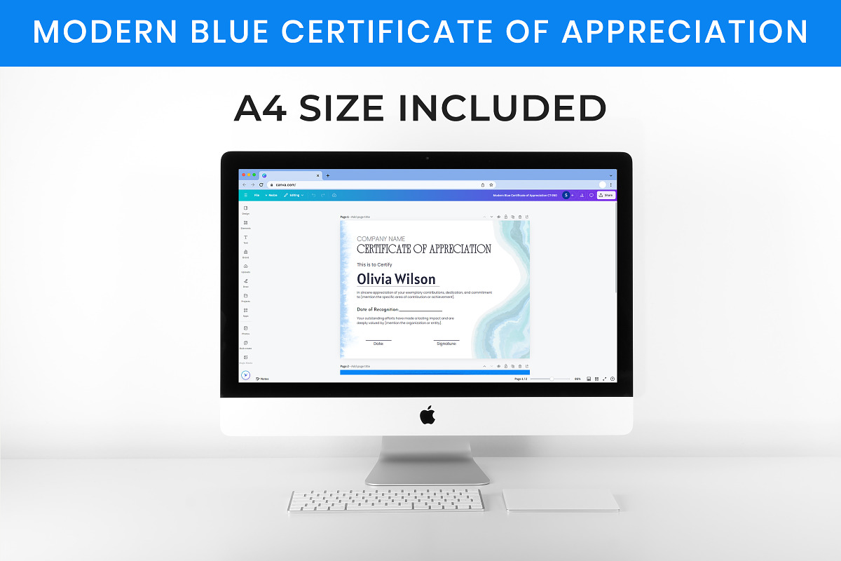 Blue Certificate Appreciation Canva, a Card Template by Snapybiz (Photo 7 of 10)