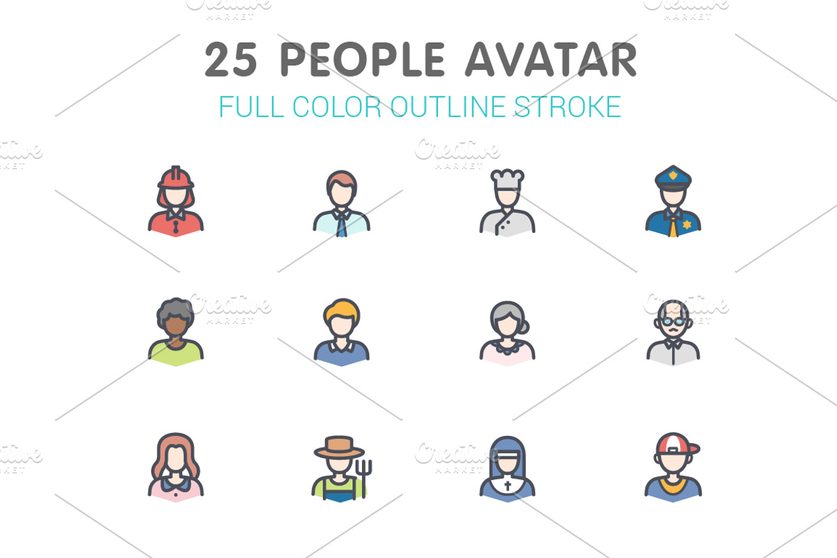 People Avatar Line with Color Icons, an Outline Icon by WORAKAMON Design Studio (Photo 1 of 3)