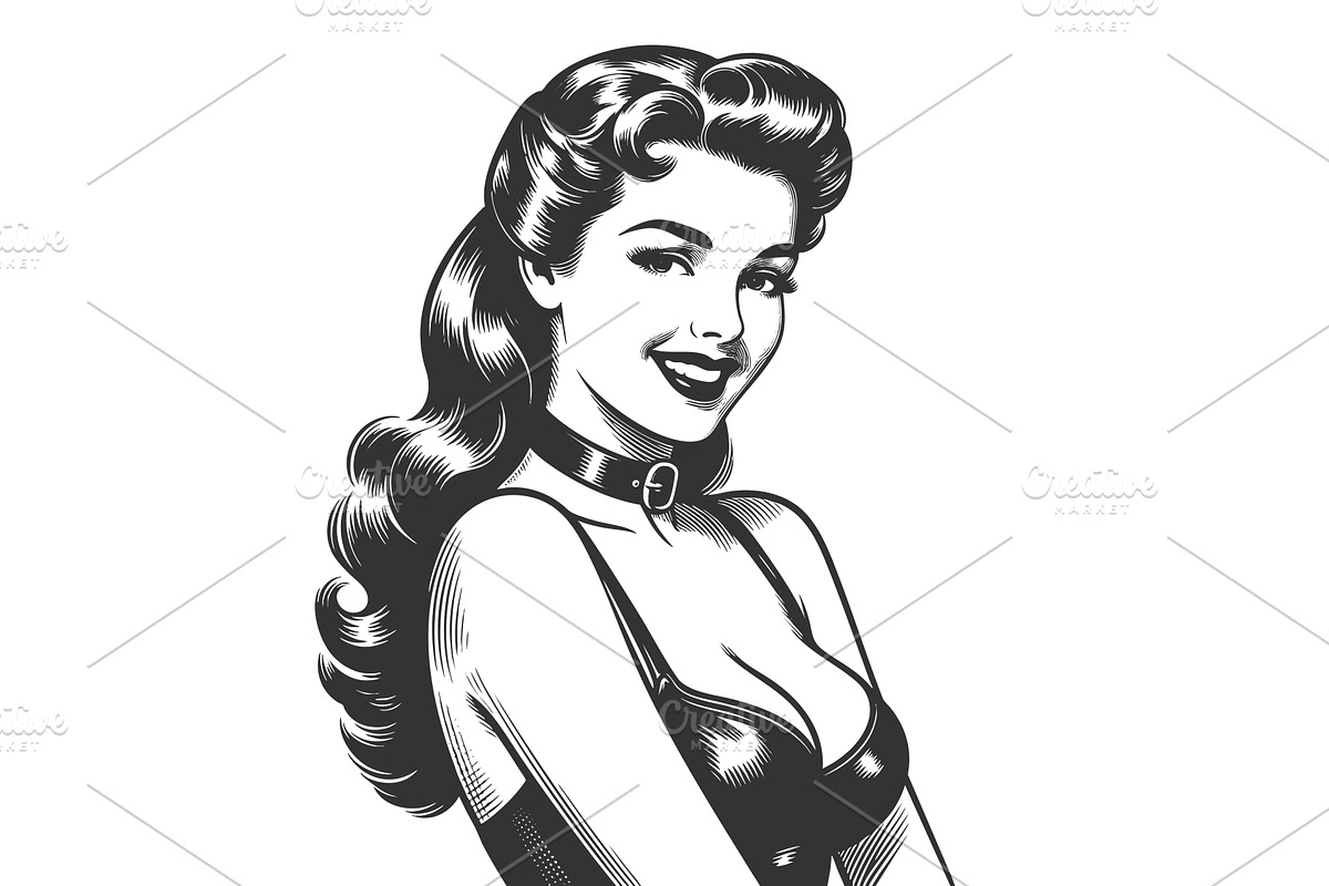 Pin-Up Woman in Choker Lingerie, a Person Illustration by AlexArt