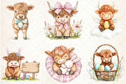 Highland Cow Easter Clipart, an Illustration by Watercolor design (Thumbnail 4 of 4)