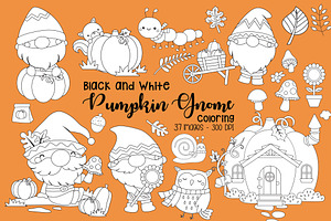 Black And White Pumpkin Gnome Clipar