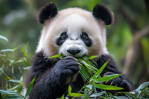 Giant Panda enjoying a leafy snack i, an Animal Photo by Pixeness Studio